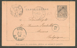 Lettre Cad "Cayenne/Guyane" Sur Entier 25c Noir Pour La Belgique, 1893. - TB - Autres & Non Classés