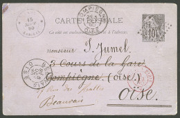 Lettre Losange "Inde" Sur Entier 10c Noir Avec Cad "Inde/Karikal" Pour Compiègne, 1890. - TB - Andere & Zonder Classificatie