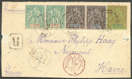 Lettre Cad "Mahé/Inde". Nos 4 Paire + 5 Paire + 7 Sur Devant D'enveloppe Recommandée Pour Le Havre, 1894. - TB - Sonstige & Ohne Zuordnung