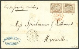 Lettre Losange De Points Sur CG 20 Paire Verticale, Sur Lettre Avec Cad "Inde/Pondichéry", Pour Marseille, 1875. - TB - Autres & Non Classés