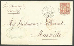 Lettre Cad "Inde/Pondichéry" Sur CG 27 Sur Lettre Pour Marseille, 1878. - TB - Autres & Non Classés