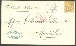 Lettre Cad Bleu "Inde/Pondichéry". CG 53 Sur Lettre Pour Marseille, 1881. - TB - Other & Unclassified