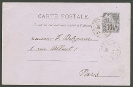 Lettre Cad "Inde/Pondichéry" Sur Entier 10c Noir Pour Paris, 1890. - TB - Sonstige & Ohne Zuordnung