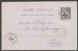 Lettre Cad "Inde/Pondichéry" Sur Entier 10c Noir Pour Paris, 1892. - TB - Other & Unclassified