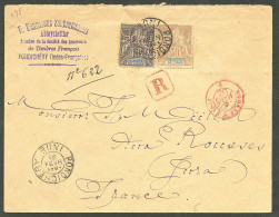 Lettre Cad "Pondichéry/Inde". Nos 5 + 9 Sur Enveloppe Recommandée Pour Les Rousses, 1903. - TB - Other & Unclassified