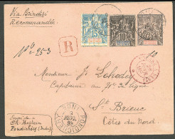 Lettre Cad "Pondichéry/Inde" Sur Entier 25c + 5 + 6, Recommandée Pour Saint-Brieuc, 1898. - TB - Autres & Non Classés