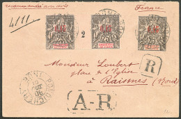 Lettre Cad "Pondichéry/Inde" Sur Entier 0,15 Sur 25c Noir + No 22 Paire Mill. 2 (tirage 42 Ex) Sur Enveloppe Recommandée - Autres & Non Classés