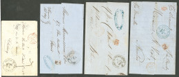 Lettre 1858-1864, 4 Lettres Non Affies Avec Cad Bleu Ou Noir Du Bureau De Pondichéry. - TB - Andere & Zonder Classificatie