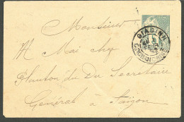 Lettre Cad "Giandinh/Cochinchine" Sur Entier 5c Vert Pour Saigon, 1892 . - TB - Altri & Non Classificati