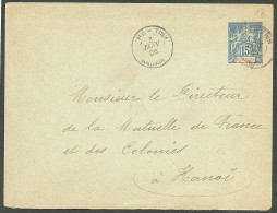 Lettre Cad "Ha-Tinh/Annam" Sur Entier 15c Bleu Pour Hanoi, 1905. - TB - Autres & Non Classés