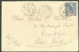 Lettre Cad "Rachgia/Cochinchine". No 8 Sur Enveloppe Pour New-York, Au Recto Cad Octog. "Ligne N/Paq Fr N°2", 1906. - TB - Other & Unclassified