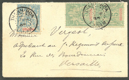 Lettre Cad "Thanh-Hoa/Annam". No 6 Paire Verticale + 8 Sur Enveloppe Carte De Visite Pour Versailles, 1897. - TB - Altri & Non Classificati