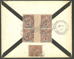 Lettre Cad "Vinhlong/Cochinchine". Nos 5 Bloc De Quatre Interpanneaux + 29 Au Verso D'une Enveloppe Pour Paris, 1905. -  - Other & Unclassified