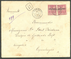 Lettre Cad "Beyrouth/Syrie". Nos 5 (2) Sur Enveloppe Recommandée Pour Copenhague, 1898. - TB - Andere & Zonder Classificatie