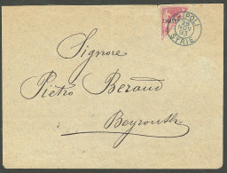 Lettre Cad Bleu "Tripoli/Syrie". No 5 Coupé En Diagonal Sur Enveloppe Pour Beyrouth, 1893. - TB - Autres & Non Classés