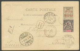 Lettre Cad "Fort-Dauphin/Madagascar" Sur Entier 10c Gris + 35 Recommandée Pour La Suisse, 1899. - TB - Andere & Zonder Classificatie