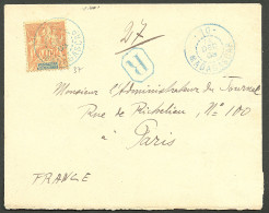 Lettre Cad Bleu "10 Madagascar". No 37 Sur Enveloppe Recommandée Pour Paris, 1903. - TB - Autres & Non Classés