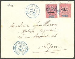 Lettre Cad Bleu "Madagascar 33". Nos 48 + 53, à Côté Cad Bleu "Manjakandriana/Madagascar" Sur Enveloppe Pour Lyon, 1902. - Andere & Zonder Classificatie