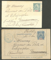 Lettre 1892-1902, 2 Entiers Obl Cad Bleu "2 Madagascar" Pour Douarnenez, 1902. - TB - Autres & Non Classés