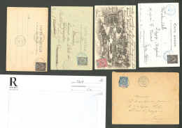Lettre 1901-1907, 4 CP Et 1 Enveloppe Avec Cachets à Numéro De Madagascar. - TB - Autres & Non Classés