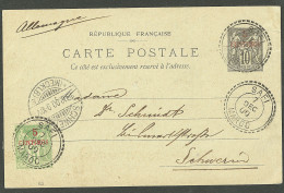 Lettre Cad "Safi/Maroc" Sur Entier 10c Noir + 2 Sur CP Pour L'Allemagne, 1900. - TB - Other & Unclassified