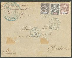 Lettre Cad Octog. Bleu "Corr D'armées/Fort De France". Nos 31 + 33 + 35 Sur Enveloppe Pour Brest, à Côté Cad "Ligne D/pa - Autres & Non Classés