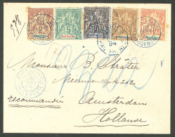 Lettre Cad Bleu "Fort De France/Chargements". Nos 32 + 34 + 35 + 39 + 40 Sur Enveloppe Recommandée Pour Amsterdam, 1894. - Sonstige & Ohne Zuordnung