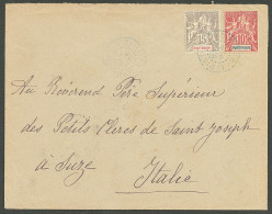 Lettre Cad Bleu "Lamentin/Martinique". Nos 45 + 46 Sur Enveloppe Pour Suze (Italie), 1906. - TB - Other & Unclassified