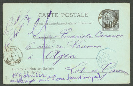 Lettre Cad "Marigot/Martinique" Sur Entier 10c Noir Pour Agen, 1889. - TB - Sonstige & Ohne Zuordnung