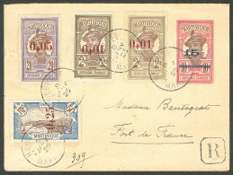 Lettre Cad "Redoute/Martinique". Nos 105(2) + 106 + 110 Sur Entier 15c Sur 10c, Recommandée Pour Fort De France, 1925, B - Autres & Non Classés