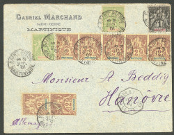 Lettre Cad "Saint-Pierre/Martinique". Nos 31 + 32(bande De Cinq + Paire Verticale) + 44(2) Sur Enveloppe Pour Hanovre, 1 - Altri & Non Classificati