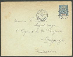 Lettre MAYOTTE. Cad "D'Zaoudzi/Mayotte" Sur Entier 15c Bleu Pour Majunga, 1901. - TB - Autres & Non Classés