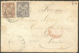 Lettre Cad "NC Poste/Dumbea", Sur Enveloppe Afft CG 33 + 34 Obl Nouméa, Pour Libourne, 1878. - TB - R - Autres & Non Classés