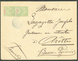 Lettre Cad Bleu "Nlle Calédonie/Hyenghene". No 59 Paire Verticale, Sur Enveloppe Pour Arette, 1909. - TB - Andere & Zonder Classificatie