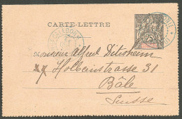 Lettre Cad Bleu "Nlle Calédonie/Nepoui" Sur Entier 25c Noir Pour La Suisse, 1900. - TB - Altri & Non Classificati