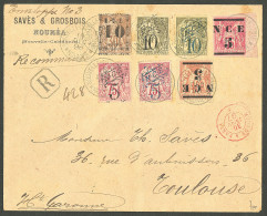 Lettre Cad "Nouvelle-Calédonie/Nouméa". Nos 6 + 7 + 12 + 37 à 40, Sur Enveloppe Recommandée Pour Toulouse, 1896. - TB - Altri & Non Classificati