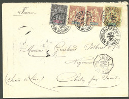 Lettre Cad "Nouvelle Calédonie/Nouméa". Nos 41 + 42(2) + 47 Sur Enveloppe Pour Chalon, 1905. - TB - Altri & Non Classificati