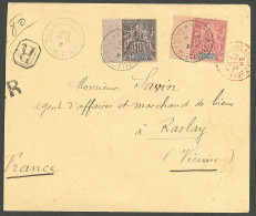 Lettre Cad "Nouvelle Calédonie/Nouméa". Nos 45 + 64 Sur Enveloppe Recommandée Pour Raslay, 1898. - TB - Autres & Non Classés