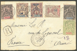 Lettre Cad "Affranchissts/Nouméa". No 45 + 48 + 59 + 69 + 81 + 85 Sur Enveloppe Recommandée Pour Alençon, 1904. - TB - Sonstige & Ohne Zuordnung