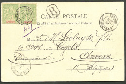 Lettre Cad "Affranchissts/Nouméa". Nos 48 + 59 Paire Au Verso Sur CP Recommandée Pour Anvers, 1905. - TB - Altri & Non Classificati