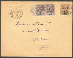 Lettre Cad "Nouvelle Calédonie/Nouméa". No 55 Paire Verticale + 56 Sur Enveloppe Pour Bordeaux, 1904. - TB - Altri & Non Classificati
