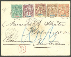 Lettre Cad "Obock/Colonie Francse". Nos 33 à 35 + 40 + 41 Sur Enveloppe Recommandée Pour Amsterdam, 1893. - TB - Other & Unclassified