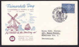 Denmark: FDC First Day Cover To Germany, 1963, 1 Stamp, CEPT, Europa, Windmill, Mill, Stamp Day (crease) - Cartas & Documentos