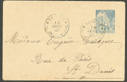 Lettre Cad "Réunion/Pl Des Palmistes" Sur Entier 15c Bleu Pour St-Denis, 1901. - TB - Autres & Non Classés