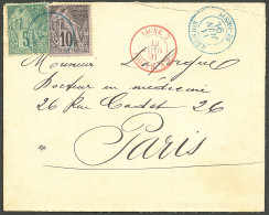 Lettre Cad Bleu "Réunion/St Denis. CG Nos 49 + 50 Sur Enveloppe Pour Paris, Avec Cad Rouge "Ligne T/Paq.fr N°4", 1891. - - Sonstige & Ohne Zuordnung