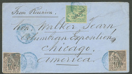 Lettre Cad Bleu "Réunion/St Denis" Nos 20 + 24(2) Sur Enveloppe Pour Chicago, 1892. - TB - Other & Unclassified