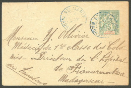 Lettre SAINTE-MARIE DE MADAGASCAR. Cad Bleu "Ste-Marie/Madagascar" Sur Entier 5c Vert Pour Fianarantsoa, 1897. - TB - Altri & Non Classificati