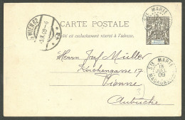 Lettre SAINTE-MARIE DE MADAGASCAR. Cad Bleu "Ste-Marie/Madagascar" Sur Entier 10c Noir Pour L'Autriche, 1901. - TB - Altri & Non Classificati