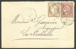 Lettre Cad "St Pierre Et Miquelon" CG N°18 + 20 Sur Enveloppe Pour La Rochelle, 1877. - TB - R - Sonstige & Ohne Zuordnung