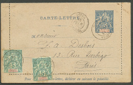 Lettre Cad "Louga/Sénégal" Sur Entier 15c Bleu + 11 (2) Pour Paris, 1895. - TB - Other & Unclassified